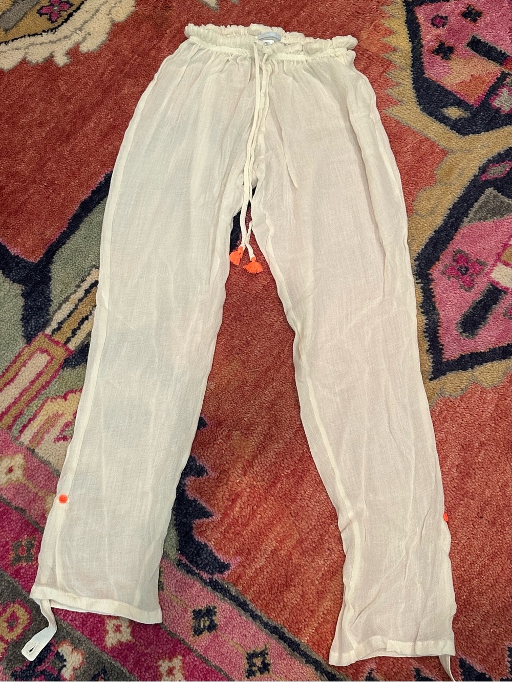 Eberjey Ivory Sheer Elastic-Waist Drawstring Pants